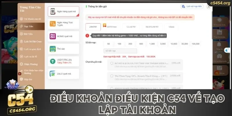 Điều khoản điều kiện C54 về tạo lập tài khoản